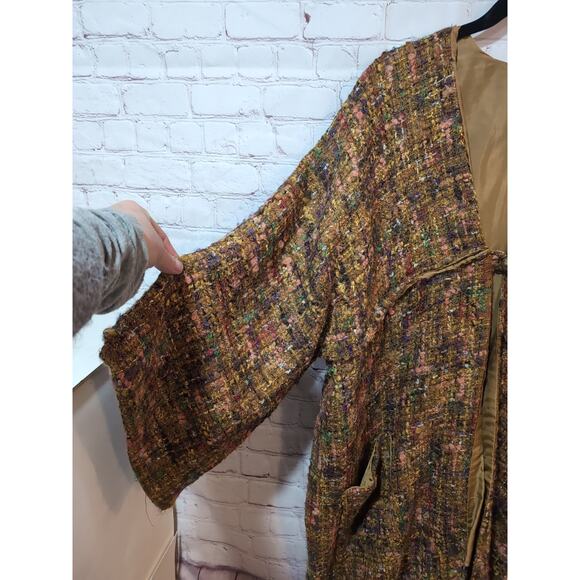 Boho Artisanal Boucle Wool Blend Kimono Coat Jacket Tweed Textured Sweater - Picture 5 of 12